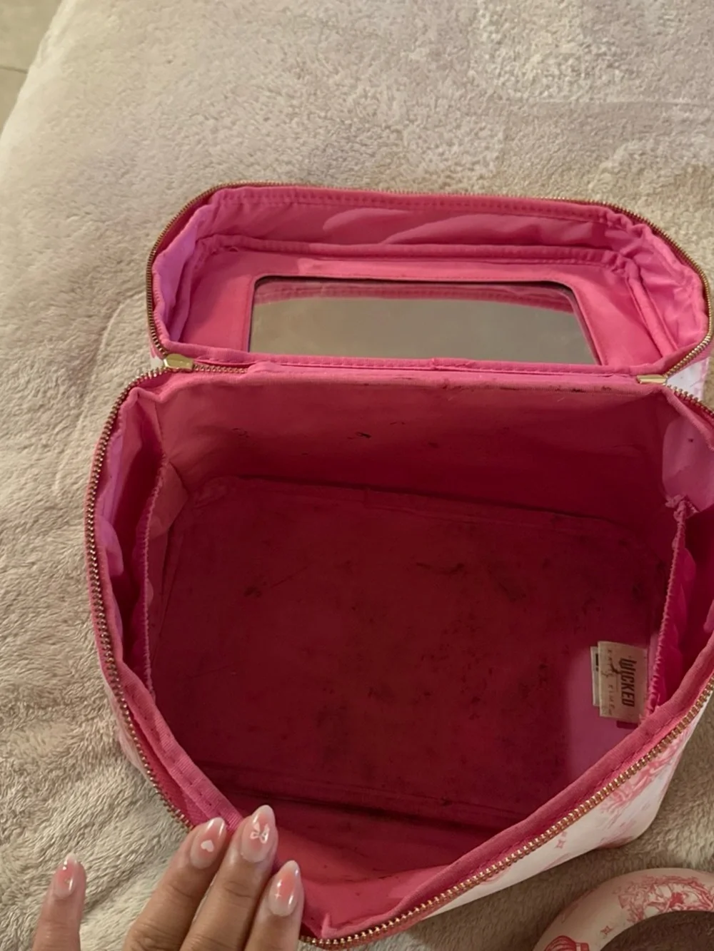Pink Printed Travel Cosmetic Case - Women Bags